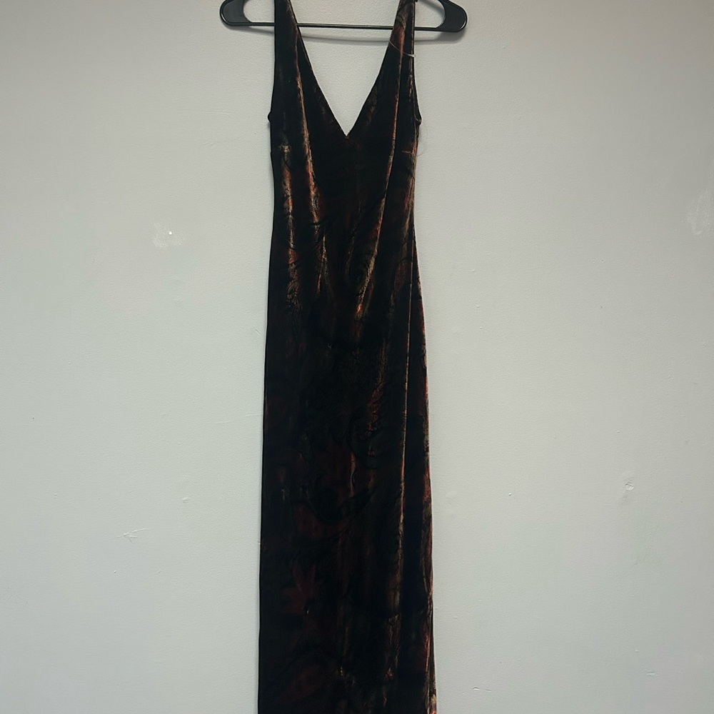 Ralph Lauren Brown Velvet/Silk Sleeveless Maxi Dress